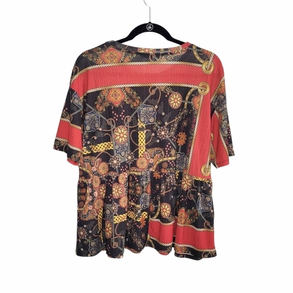 Zara Trafaluc Women's Mixed Pattern Multicolor Short Sleeve Peplum Top Size L - Picture 3 of 10